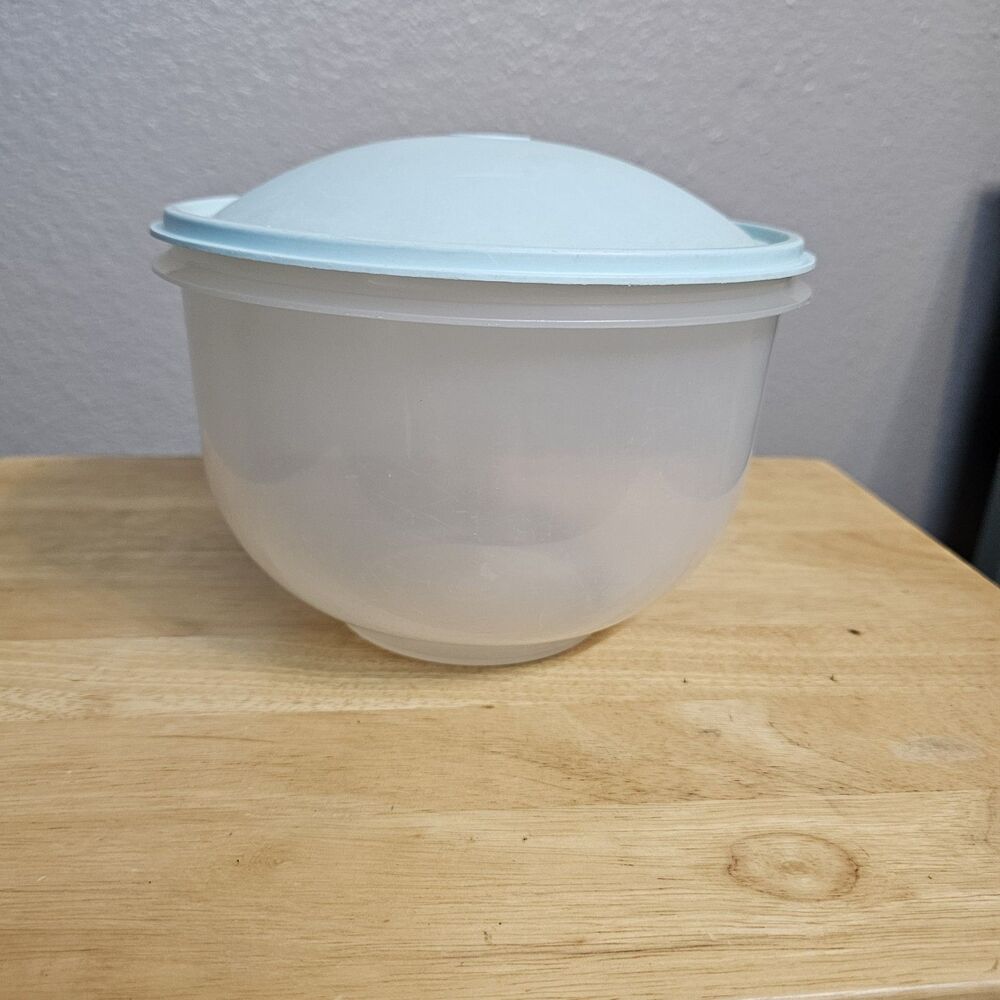 Tupperware Lettuce Keeper Bowl Turquoise Lid, Clear Vintage Storage Container